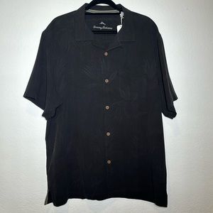 Tommy Bahama 100% Silk NWT Black Sz L Weekend Tropics